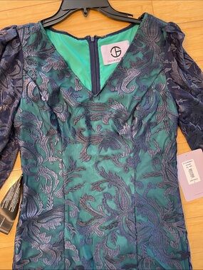 NWT Women JS Collection Teal & Navy Embroidered Midi Dress mid Sleeves Size 6